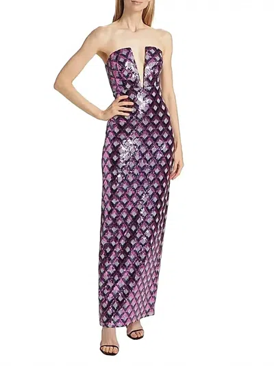 Ramy Brook Ramona Geometric Sequined Strapless Gown In Pink Orchid Checkmate In Purple