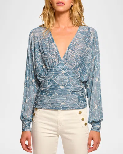 Ramy Brook Randie Floral Woven Top In Chambray Burnout