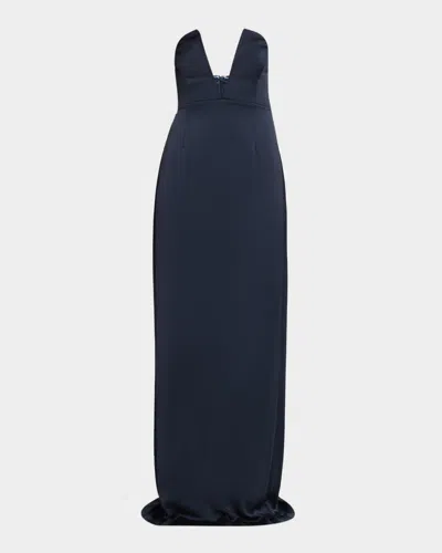 Ramy Brook Raquel Strapless Plunging Column Gown In Blue