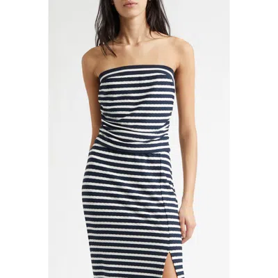 Ramy Brook Raya Textured Tube Top In Navy Stripe In Multi