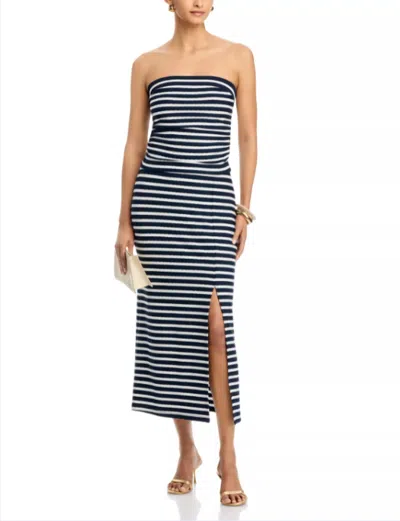 Ramy Brook Raya Textured Tube Top In Navy Stripe In Multi