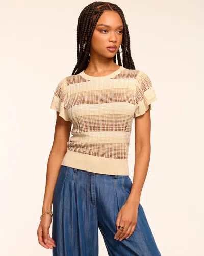 Ramy Brook Rebecca Plaid Knit Flutter Sleeve Top In Brown