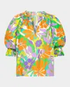 Ramy Brook Trixie Puff Sleeve V-neck Blouse In Retro Garden