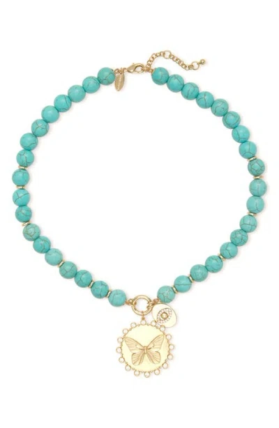 Ramy Brook Reva Butterfly Pendant Synthetic Turquoise Bead Necklace In Blue