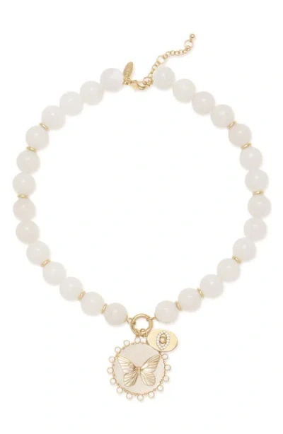 Ramy Brook Reva Butterfly Pendant Synthetic Turquoise Bead Necklace In White