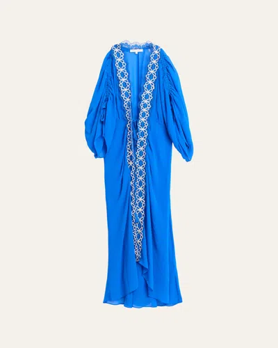 Ramy Brook Riley Embroidered Maxi Robe Dress In Blue
