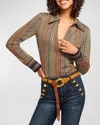 Ramy Brook River Metallic Mixed Stripe Long Sleeve Top In Woodrose Multi Combo