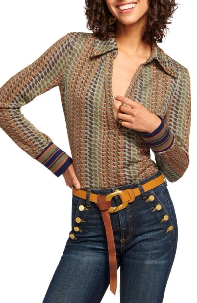 Ramy Brook River Metallic Mixed Stripe Long Sleeve Top In Woodrose Multi Combo