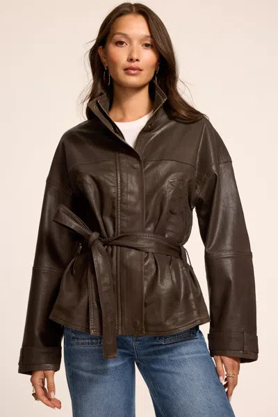 Ramy Brook Robin Coated Denim Funnel Neck Jacket In Heritage Brown