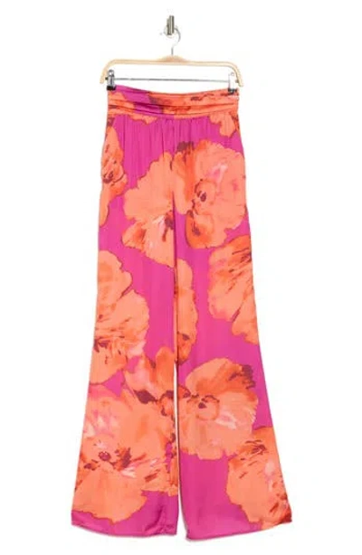 Ramy Brook Robin Floral High Waist Wide Leg Pants In Wild Rose Watercolor Bloom
