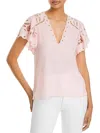 Ramy Brook Rochelle Womens V Neck Flutter Sleeve Blouse In Pink