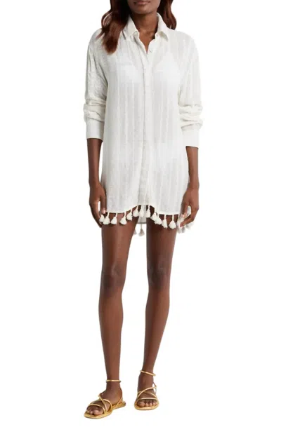 Ramy Brook Roman Tassel-trim Tunic In White Stripe