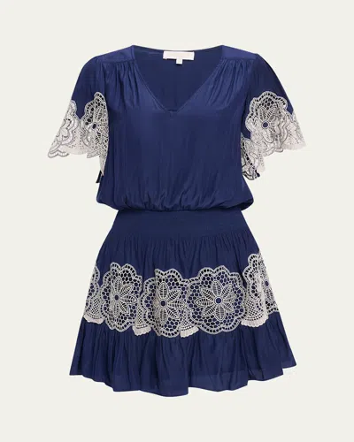 Ramy Brook Romi Embellished Smocked Mini Dress In Spring Navy