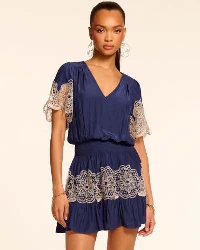 Ramy Brook Romi Embroidered Smocked Mini Dress In Spring Navy