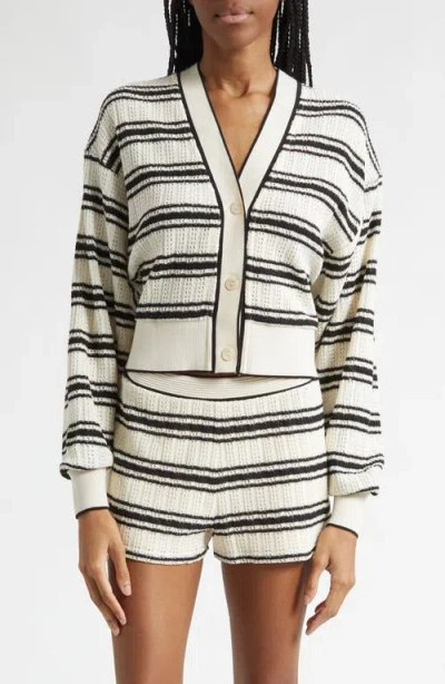 Ramy Brook Romy Stripe Crop Pointelle Cardigan In White