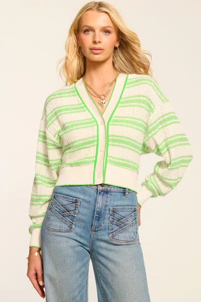 Ramy Brook Romy Striped Knit Cropped Cardigan In Green