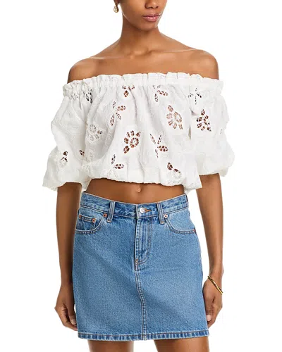 Ramy Brook Rosalia Eyelet Off The Shoulder Top In White Flower