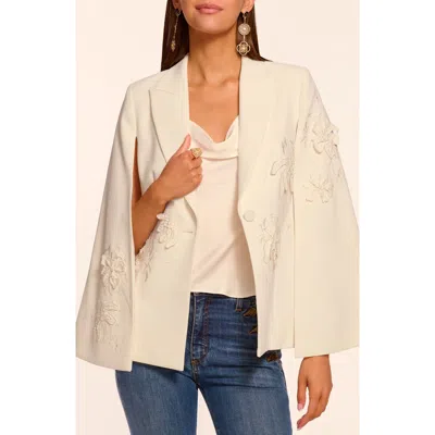 Ramy Brook Rosalinda Embroidered Floral Appliqué Cape Sleeve Jacket In Neutral