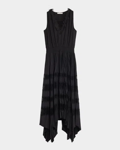 Ramy Brook Roselyn Lace-trim Midi Dress In Black
