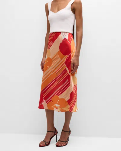 Ramy Brook Rosetta Floral Midi Skirt In Flame Amore
