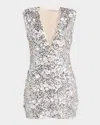 Ramy Brook Rosette Floral Sequin Deep V-neck Mini Dress In Gray