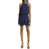 Ramy Brook Rowan Blouson Halter Minidress In Spring Navy