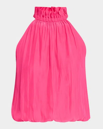 Ramy Brook Rowan Ruffled High-neck Blouse In Pink Petunia
