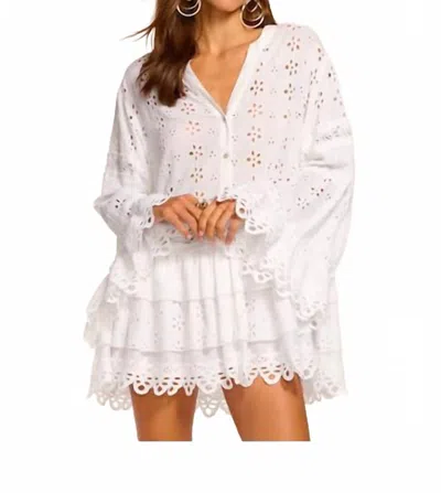 Ramy Brook Roxanne Long Sleeve Sheer Cotton Broderie Anglaise Cover-up Dress In White