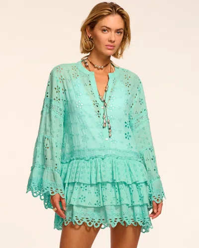 Ramy Brook Roxanne Cotton Eyelet Coverup Mini Dress Seaglass In Green