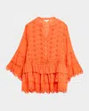 Ramy Brook Roxanne Eyelet Mini Sun Dress In Orange