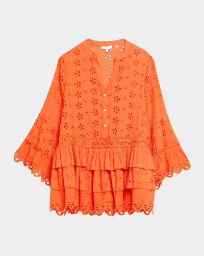 Ramy Brook Roxanne Eyelet Mini Sun Dress In Orange