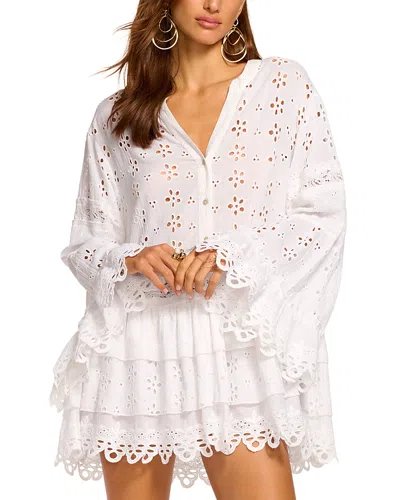 Ramy Brook Roxanne Long Sleeve Sheer Cotton Broderie Anglaise Cover-up Dress In White