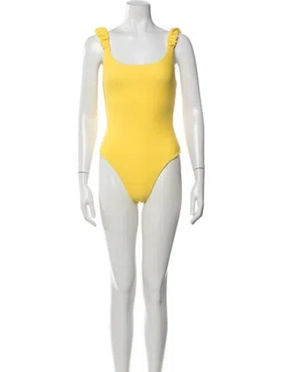 Pre-owned Ramy Brook Ruffle Embellishment One-piece In Yellow