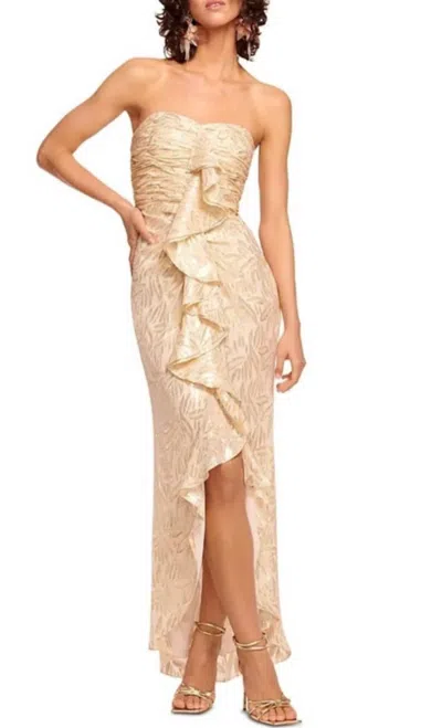 Ramy Brook Ruffled Metallic Silk Strapless Dress In Gold In Multi
