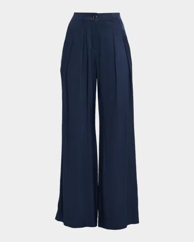 Ramy Brook Russell Satin Wide-leg Pants In Blue