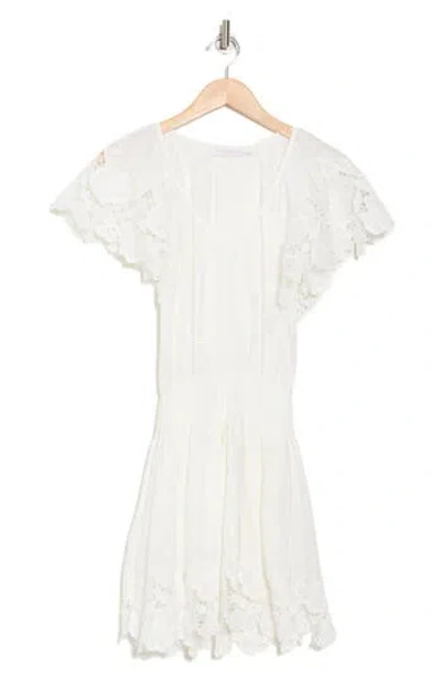 Ramy Brook Ryan Lace Trim Linen Minidress In White Embroidered Boho Linen