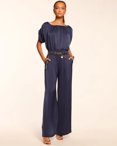 Ramy Brook Sabrina Ruched Wide Leg Jumpsuit In Blue