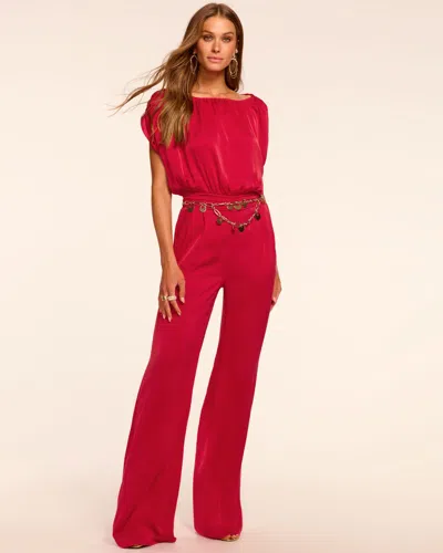 Ramy Brook Sabrina Ruched Wide Leg Jumpsuit In Red