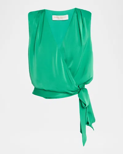 Ramy Brook Salina Satin Wrap Blouse In Green