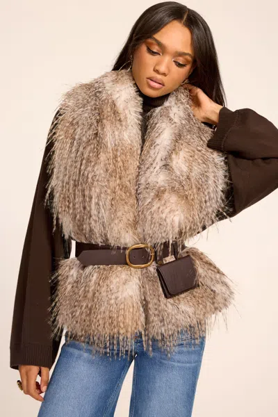 Ramy Brook Sally Faux Fur Belted Vest In Bone Fur
