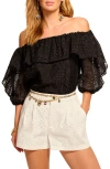 Ramy Brook Salma Eyelet Ruffle Off-the-shoulder Blouse In Black