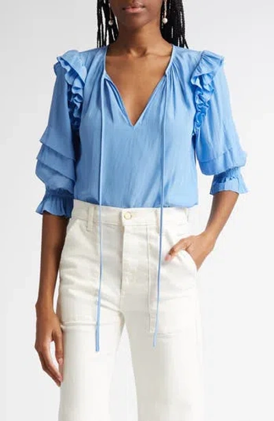 Ramy Brook Samira Ruffle Top In Ribbon Blue