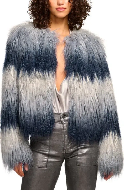 Ramy Brook Samuel Stripe Faux Fur Coat In Navy Ombre