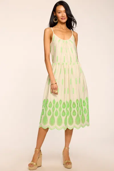 Ramy Brook Sandra Embroidered Lace Inset Border Dress In Green