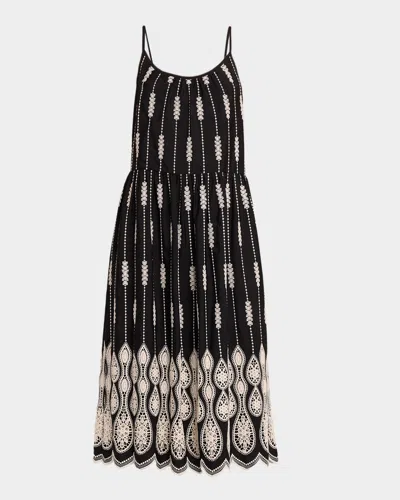 Ramy Brook Sandra Embroidered Midi Dress In Black