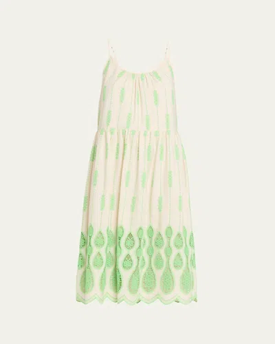 Ramy Brook Sandra Embroidered Lace Inset Border Dress In Green
