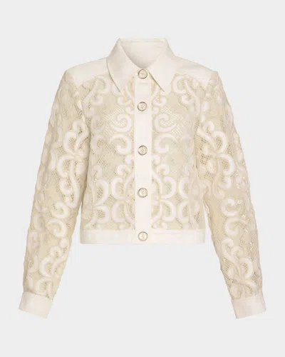 Ramy Brook Saphire Embroidered Denim Jacket In White