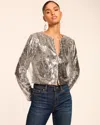 Ramy Brook Sapphire Sequin Fringe Jacket In Gray