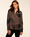 Ramy Brook Sara Button Down Embellished Shirt In Brown
