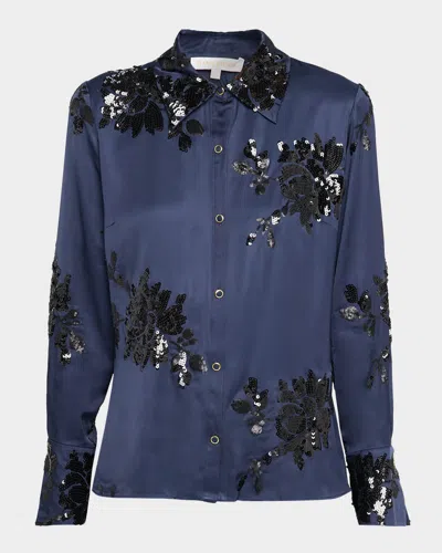 Ramy Brook Sara Sequined Floral Satin Blouse In Animal Print